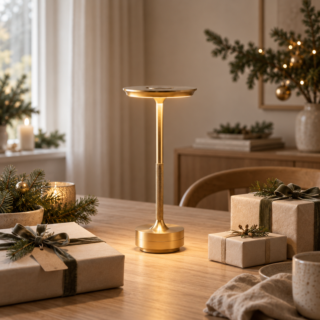 Iron portabel bordslampa i guld
