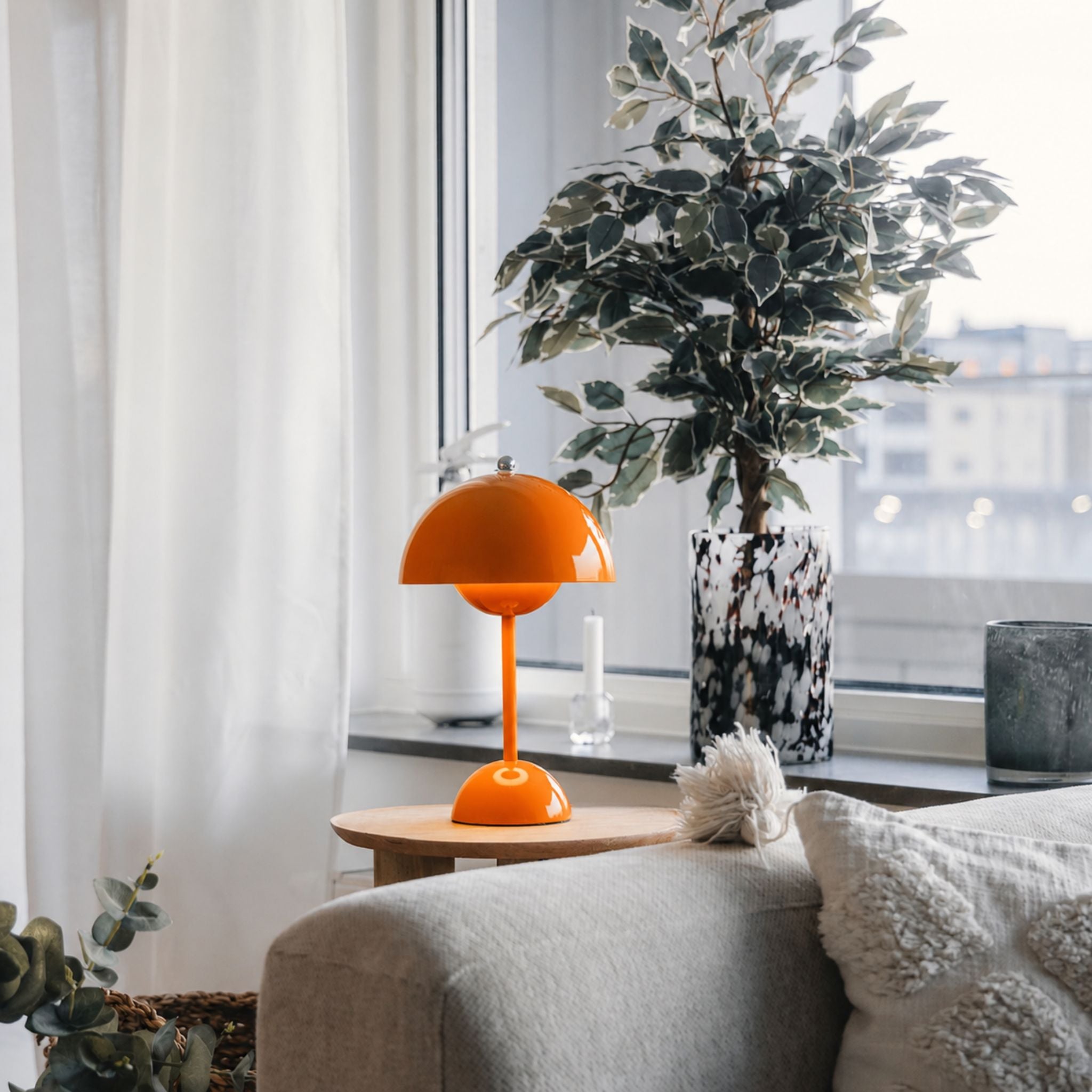 Flowerbud portabel bordslampa, Orange 30 cm - Trådlös & uppladdningsbar