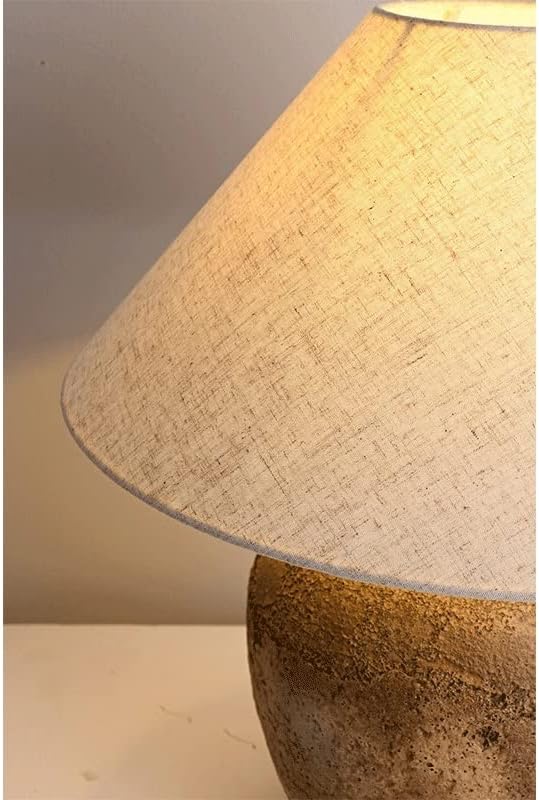 Bordslampa Elderly - Rustik Keramik med Linne Lampskärm