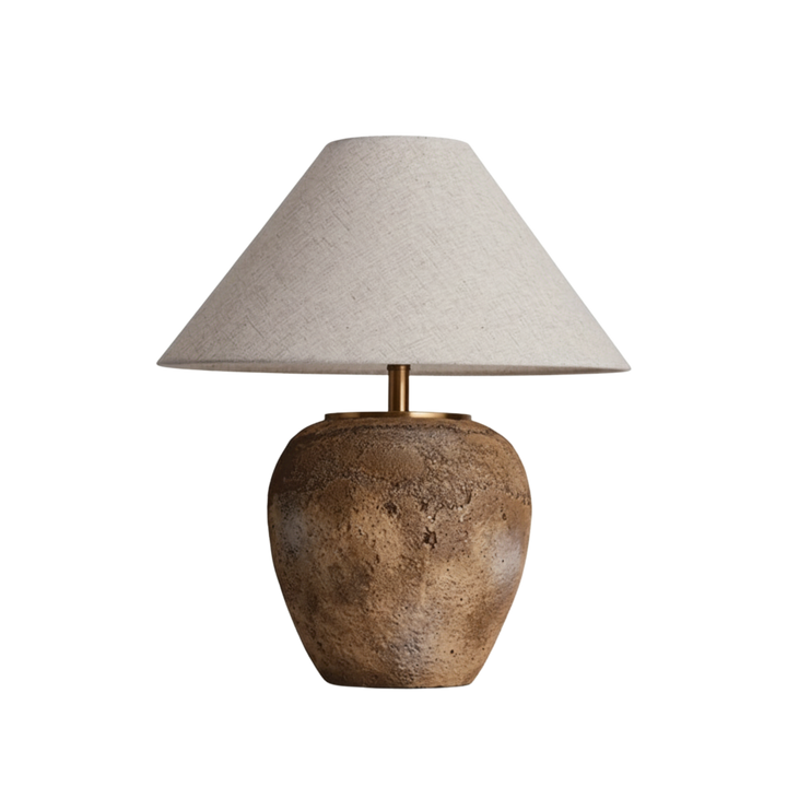 Bordslampa Elderly - Rustik Keramik med Linne Lampskärm
