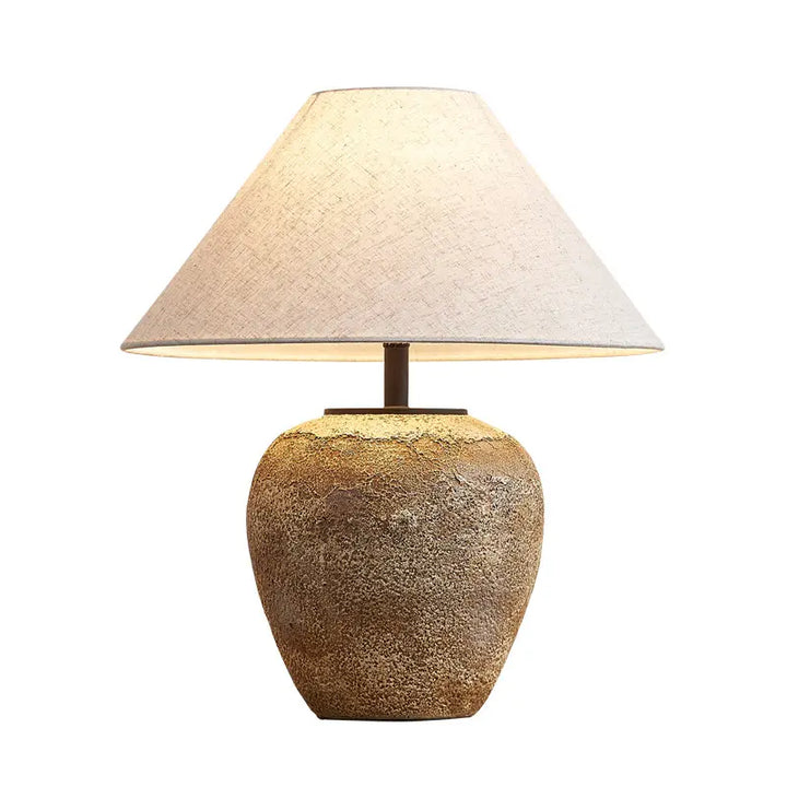 Bordslampa Elderly - Rustik Keramik med Linne Lampskärm