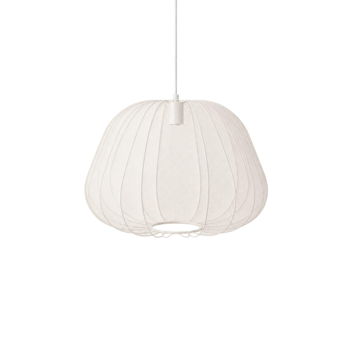 Vit Sfera Piatta taklampa med bred och rundad lampskärm i polyestermesh
