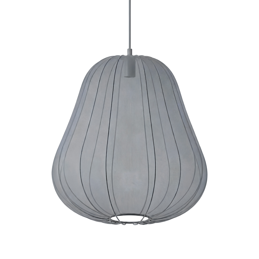 Sfera Alta taklampa med hög och rund form i grå textilskärm och metallram, i stilren skandinavisk design.