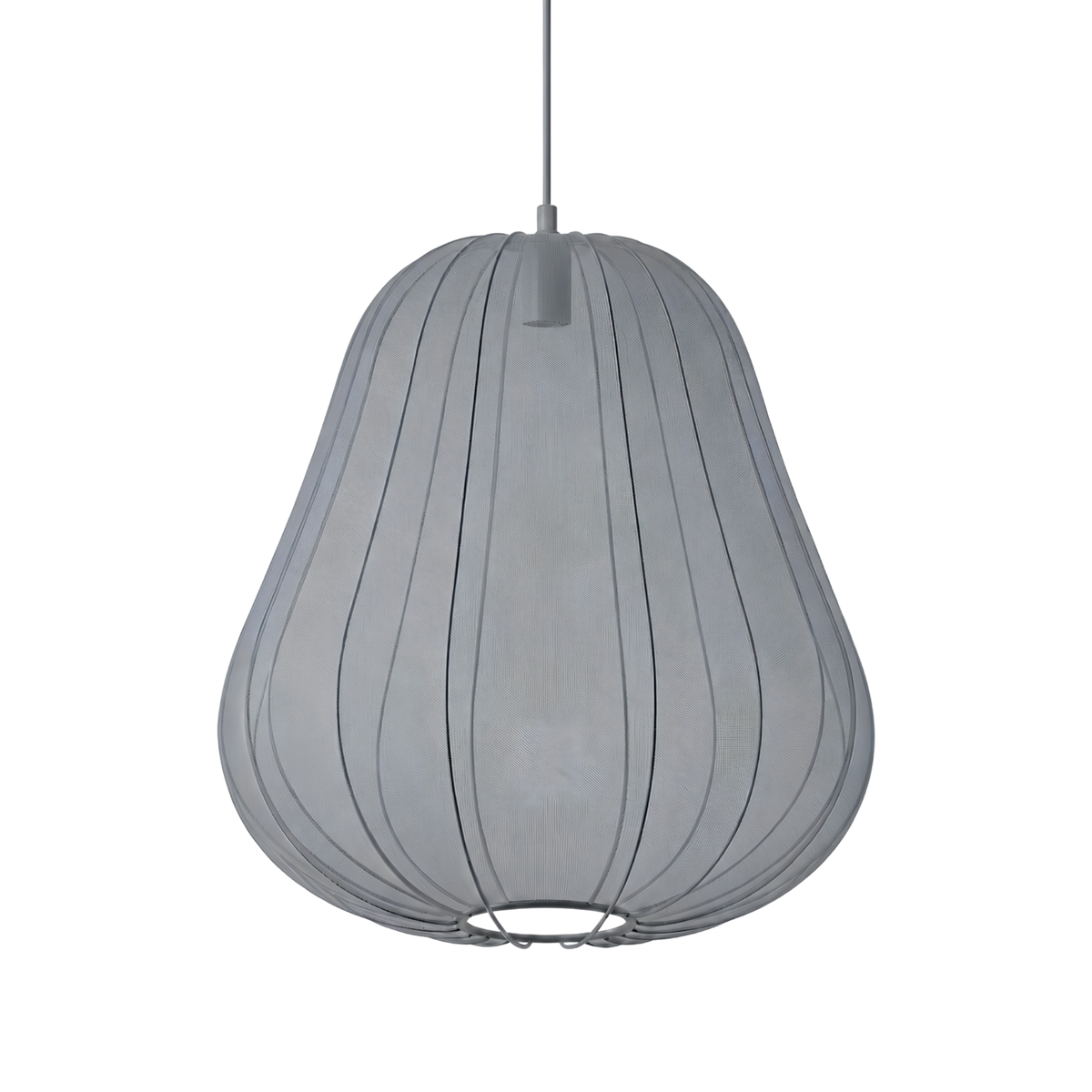 Sfera Alta taklampa med hög och rund form i grå textilskärm och metallram, i stilren skandinavisk design.
