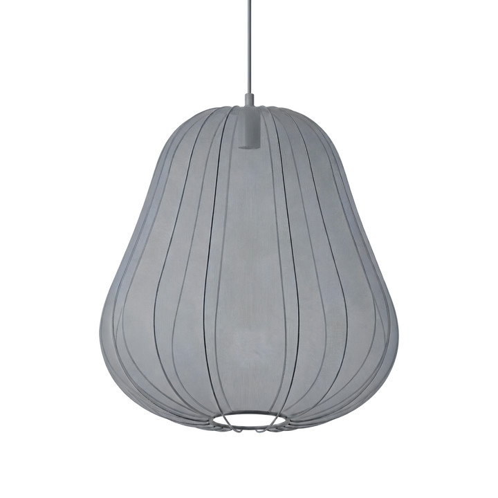 Sfera Alta taklampa med hög och rund form i grå textilskärm och metallram, i stilren skandinavisk design.