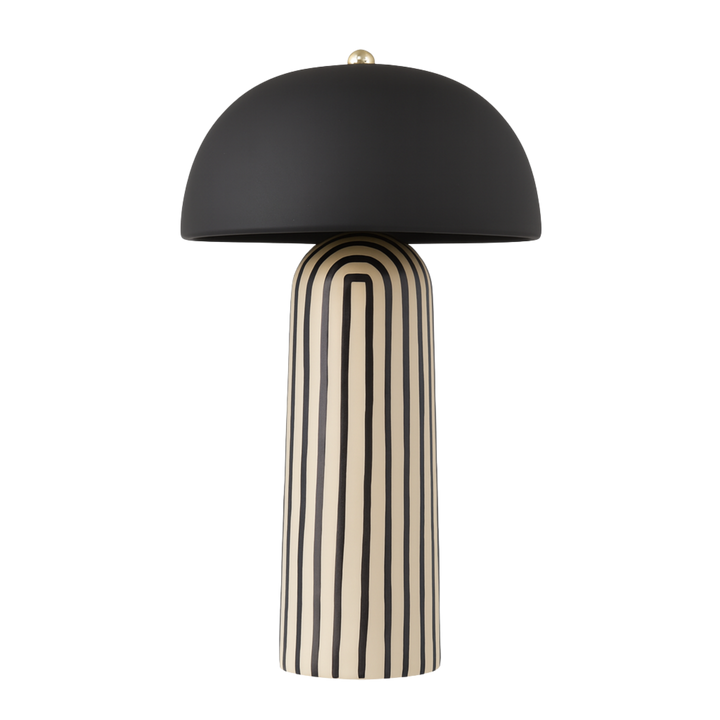 Bordslampa Cavern Zebra med svart kupol och grafiskt zebramönstrad fot i modern design