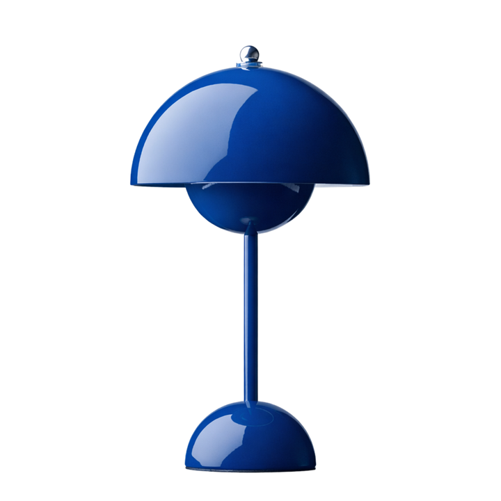 Portabel bordslampa Flowerbud i mörkblå med rund skärm och tidlös design trendig accessoar i 