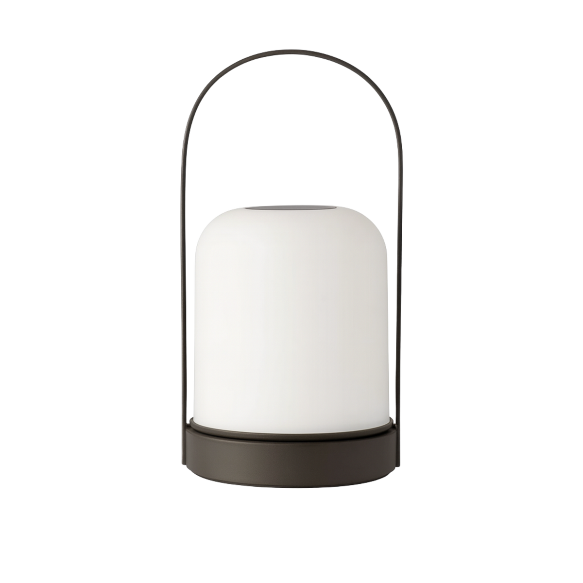 Bordslampa Halo i frostat vitt glas med portabel design och metallhandtag, stilren och modern belysning.