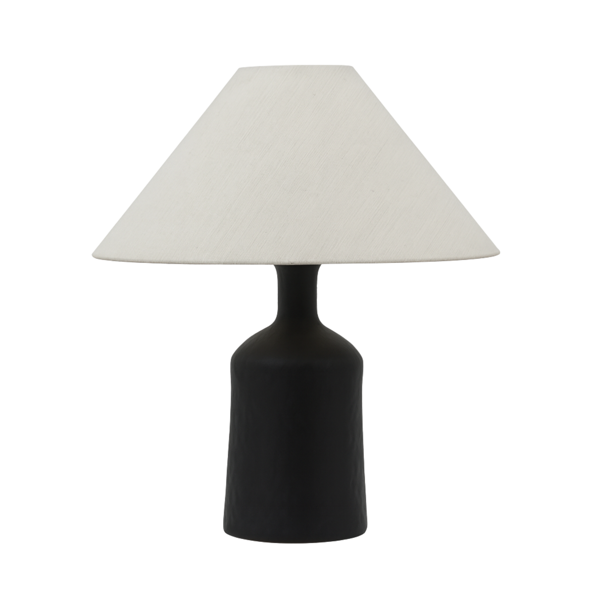 Bordslampa Kura i svart keramik med vit textilskärm i stilren skandinavisk design.