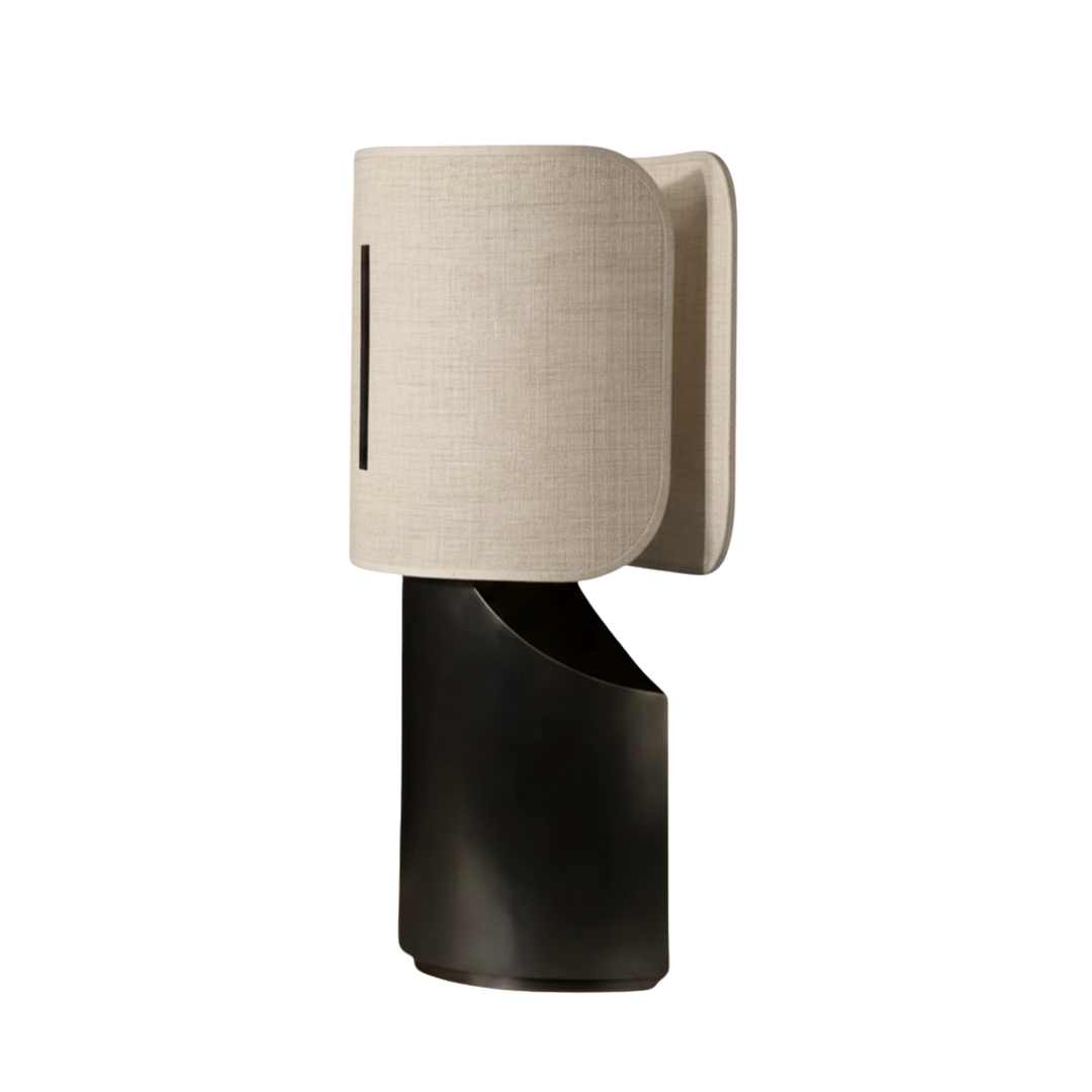 Bordslampa Panelo i svart med rektangulär tygskärm, modern och stilren design för sovrum och vardagsrum