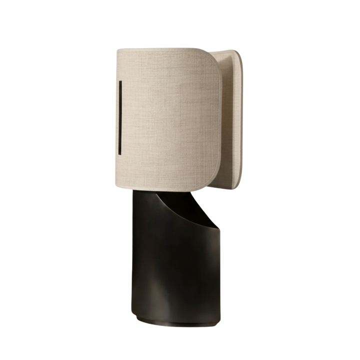 Bordslampa Panelo i svart med rektangulär tygskärm, modern och stilren design för sovrum och vardagsrum