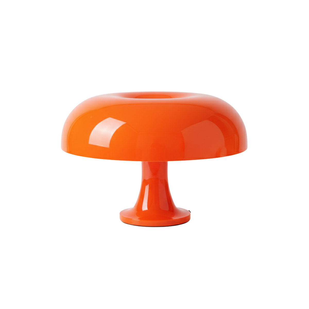 Retro bordslampa i orange med rund skärm och blank finish – dekorativ designbordslampa för stämningsfull belysning