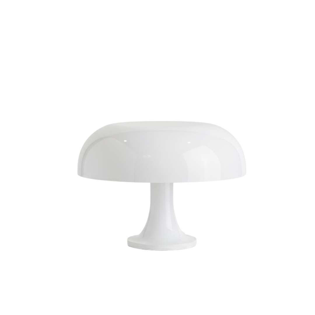 Retro bordslampa i vit med rund skärm och blank finish – dekorativ designbordslampa för stämningsfull belysning