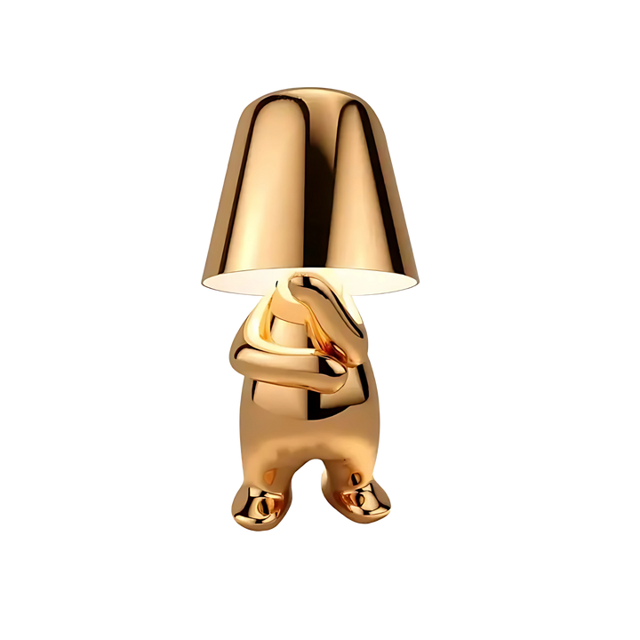 Bordslampa Thinker stående i guld med konstnärlig form, exklusiv designbelysning för vardagsrum och sovrum