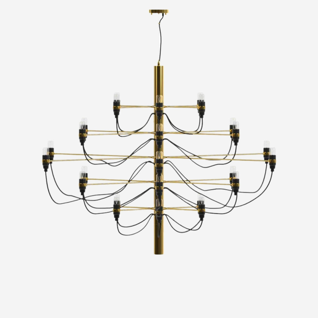 Elegant Ljuskrona 30 i mässing med flernivådesign och industriell känsla