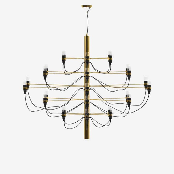 Elegant Ljuskrona 30 i mässing med flernivådesign och industriell känsla