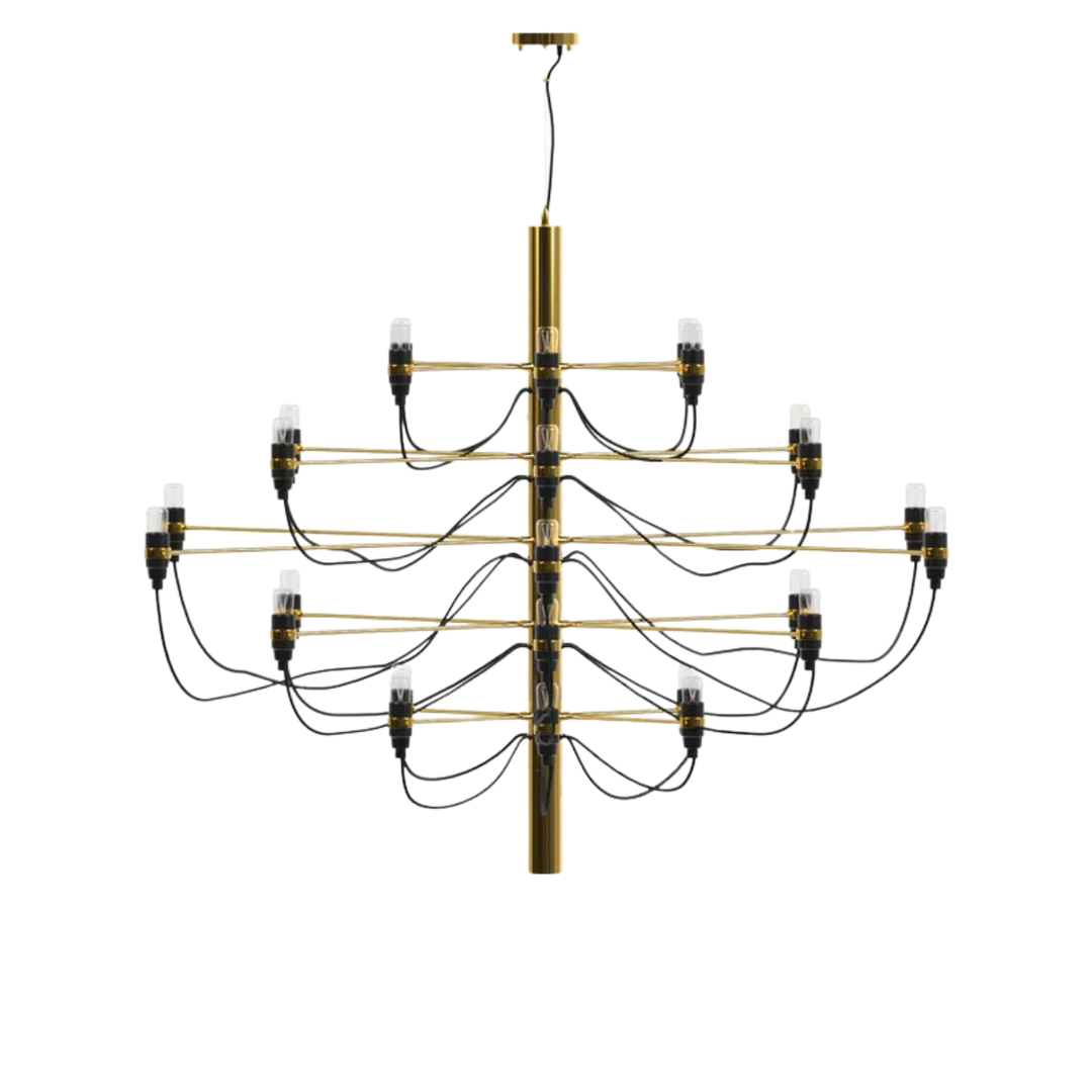 Elegant Ljuskrona 30 i mässing med flernivådesign och industriell känsla