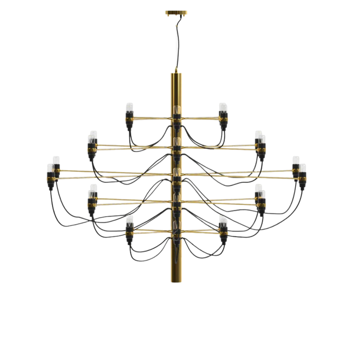 Elegant Ljuskrona 30 i mässing med flernivådesign och industriell känsla