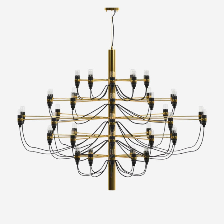 Elegant Ljuskrona 50 i mässing med flernivådesign och synliga ljuskällor