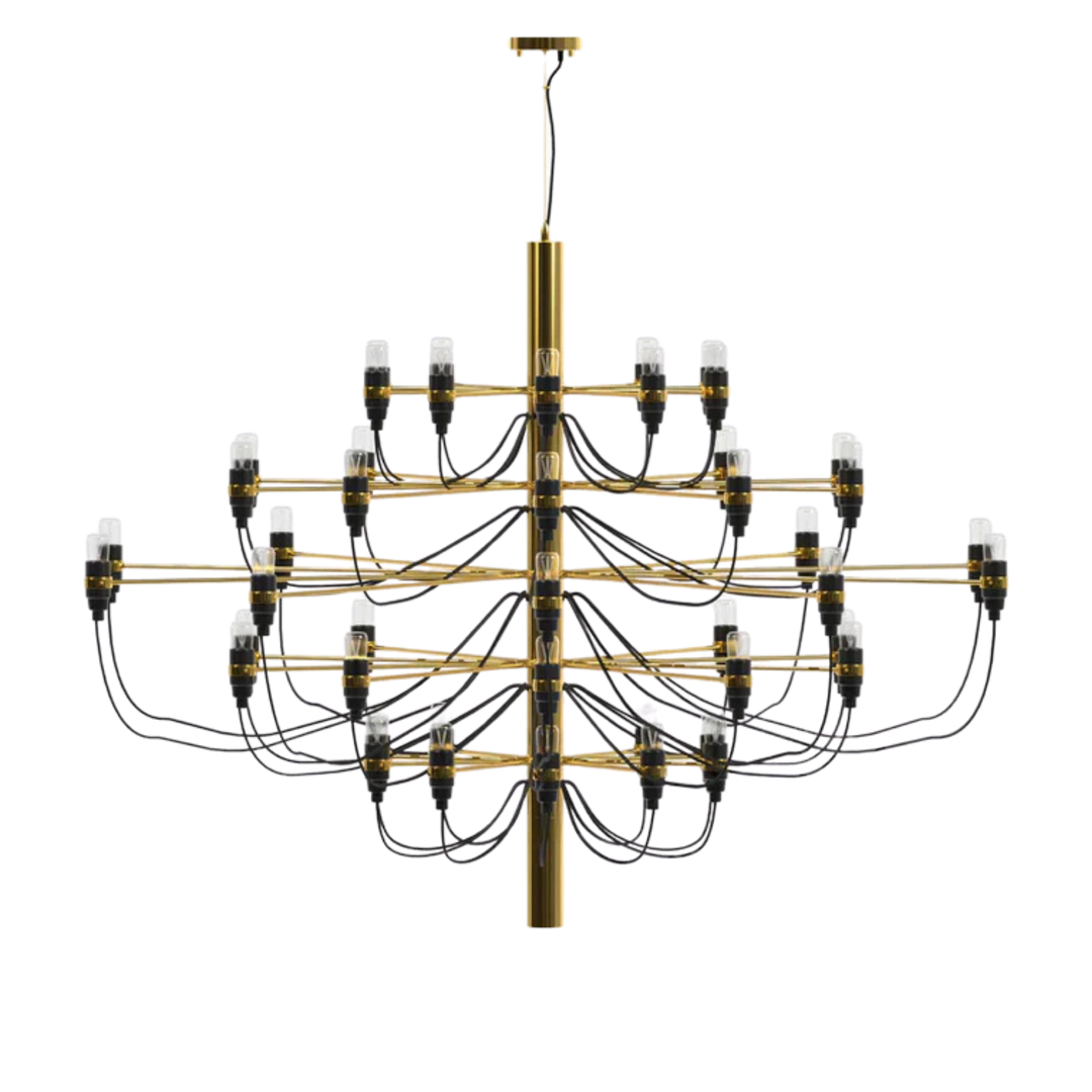 Elegant Ljuskrona 50 i mässing med flernivådesign och synliga ljuskällor