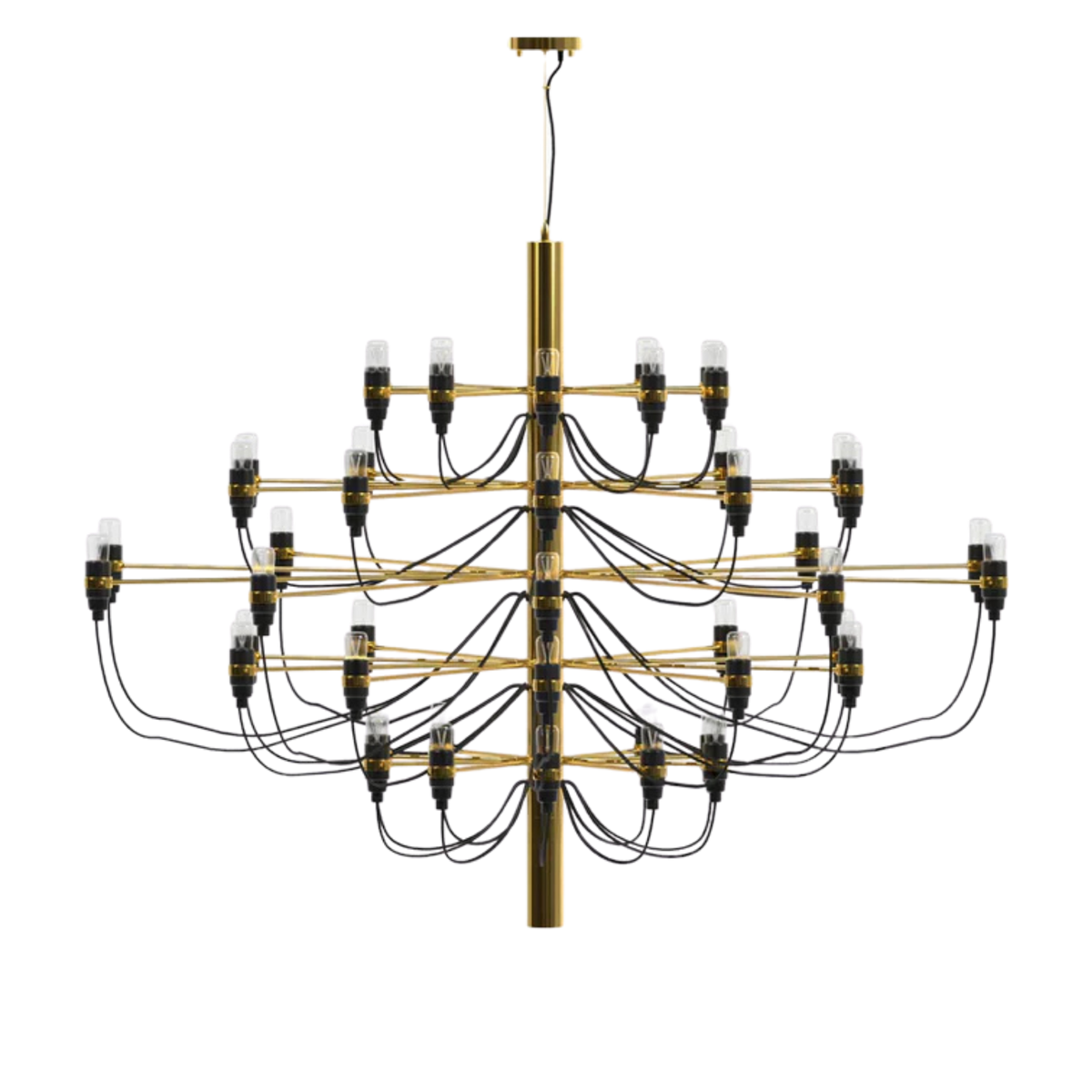 Elegant Ljuskrona 50 i mässing med flernivådesign och synliga ljuskällor