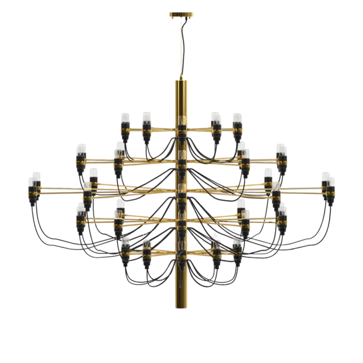Elegant Ljuskrona 50 i mässing med flernivådesign och synliga ljuskällor
