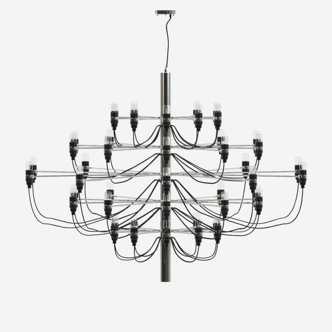 Elegant Ljuskrona 50 i silver med flernivådesign och synliga ljuskällor