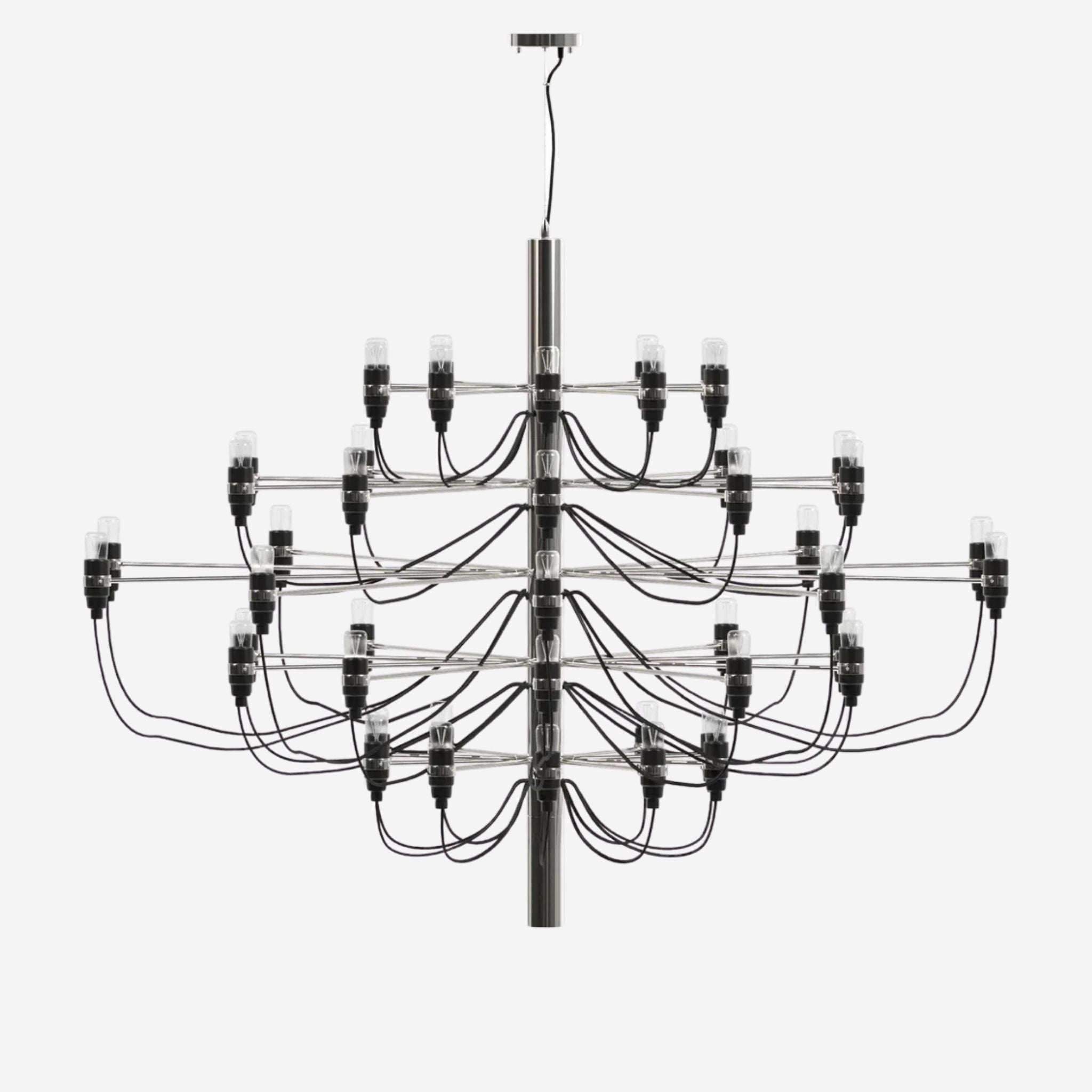 Elegant Ljuskrona 50 i silver med flernivådesign och synliga ljuskällor