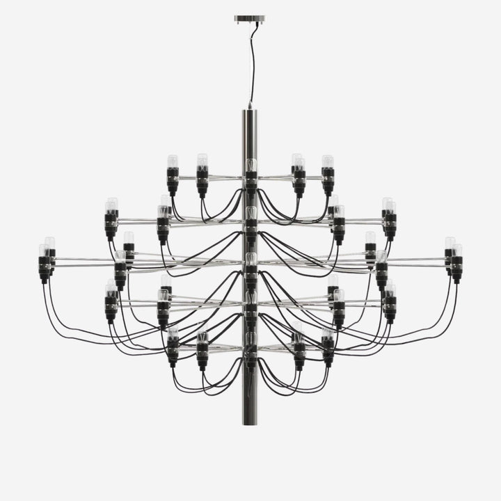 Elegant Ljuskrona 50 i silver med flernivådesign och synliga ljuskällor