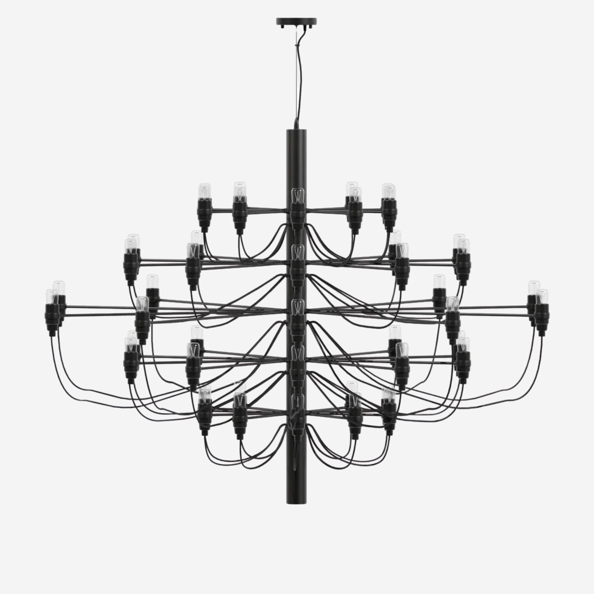 Elegant Ljuskrona 50 i svart med flernivådesign och synliga ljuskällor