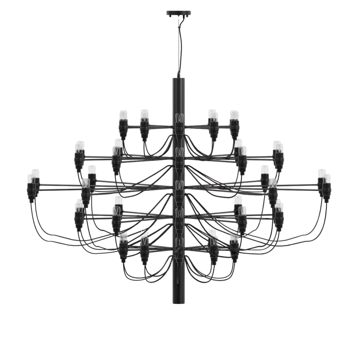 Elegant Ljuskrona 50 i svart med flernivådesign och synliga ljuskällor