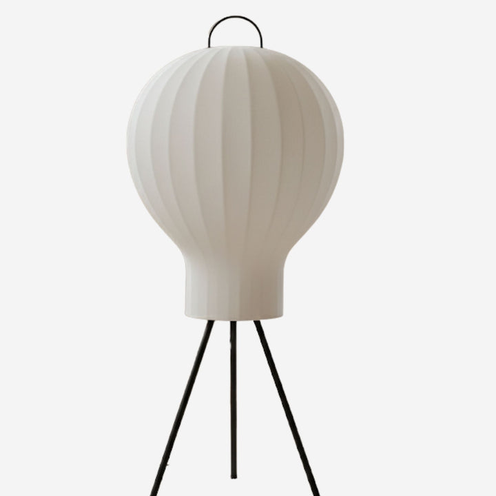Golvlampa Bubble i vit Cacoon design med svart stativ, stilren golvlampa i skandinavisk design