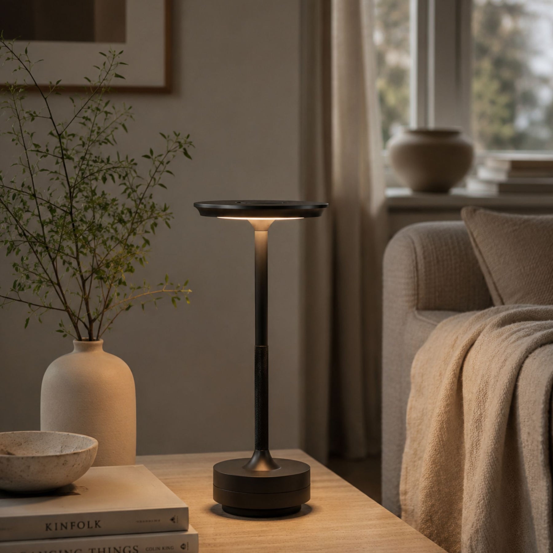 Iron portabel bordslampa i mattsvart – industriell design med touch-dimmer
