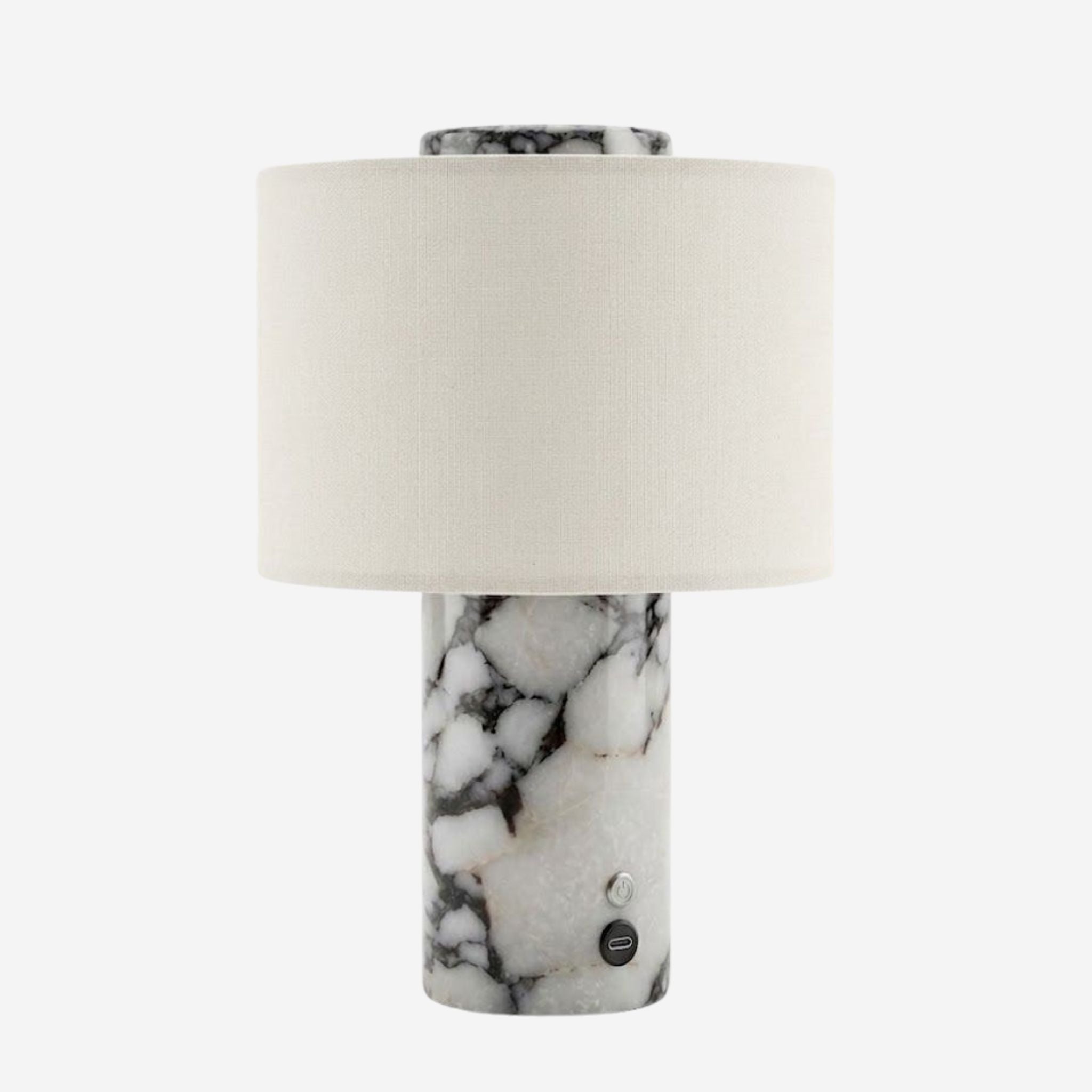 Monolit portabel bordslampa i marble natursten med textilskärm