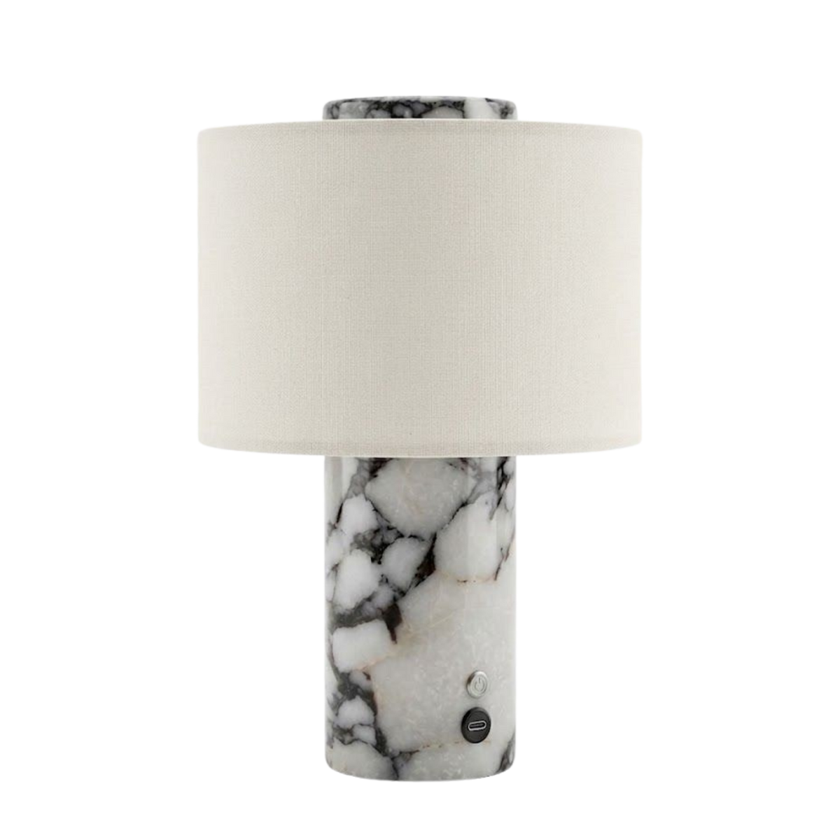 Monolit portabel bordslampa i marble natursten med textilskärm