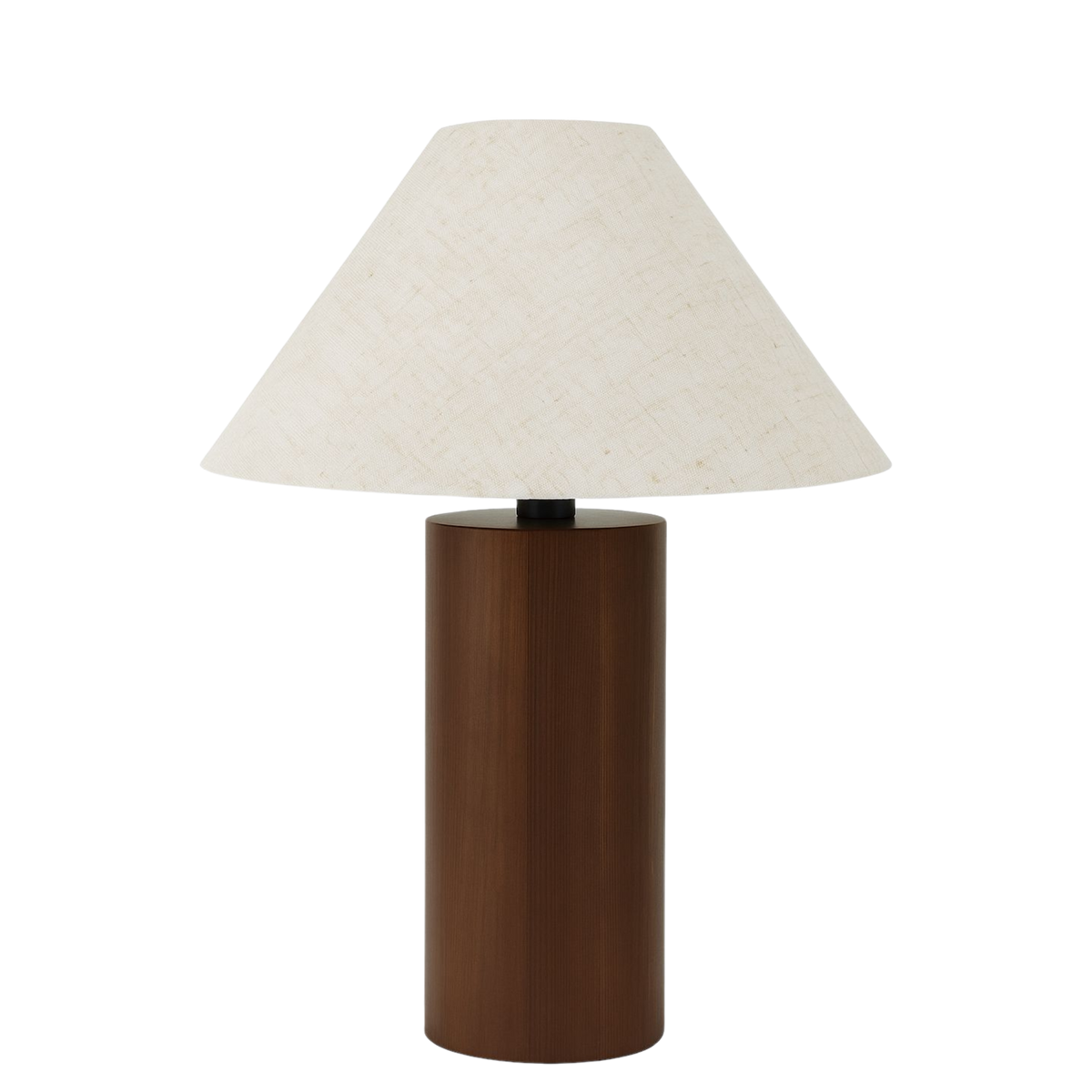 Sirocco bordslampa 48 cm med cylindrisk fot i mörkt trä och beige linneskärm i skandinavisk design.