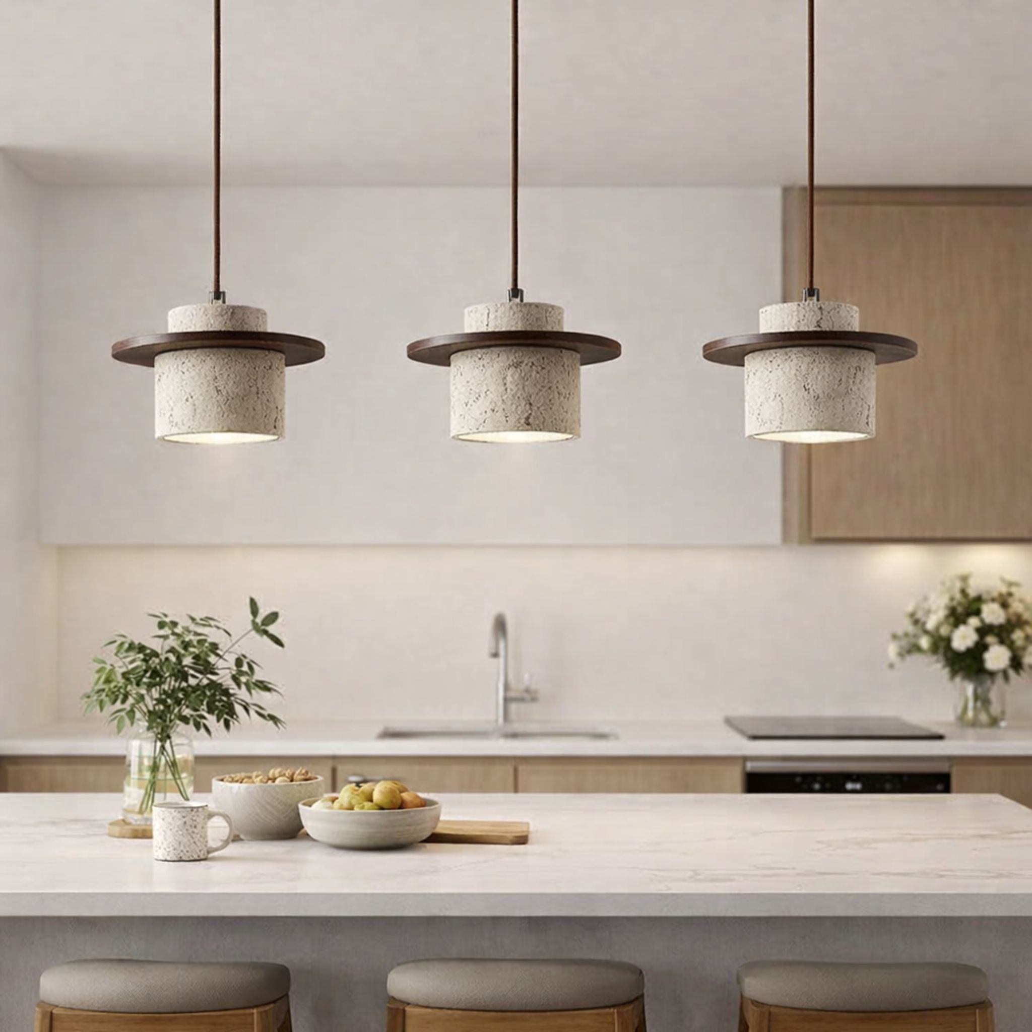 Taklampa Kanso i kök med flera pendlar i minimalistisk och skandinavisk stil