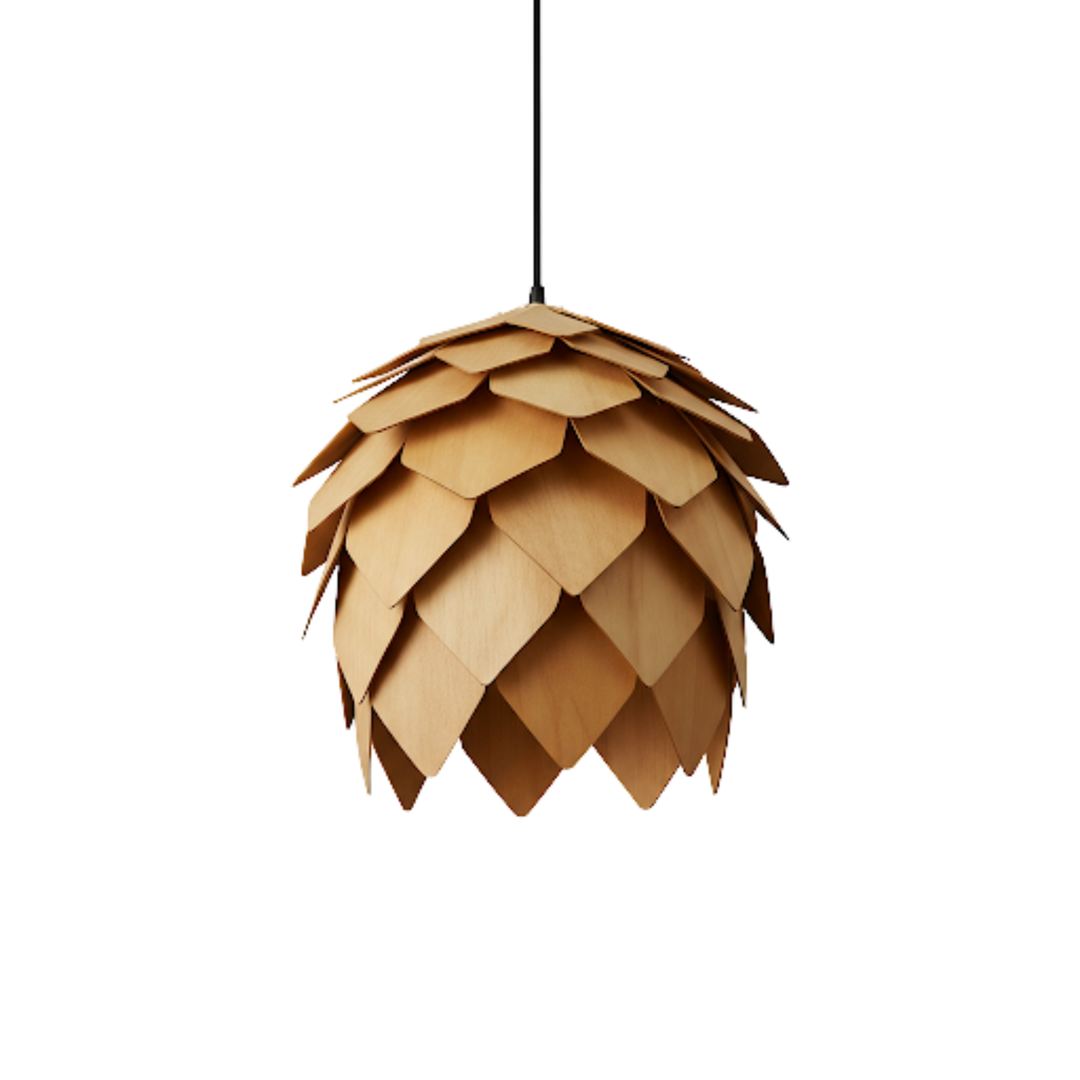 Taklampa Kotte i beige färg med skulptural form och mjukt nedåtriktat ljus