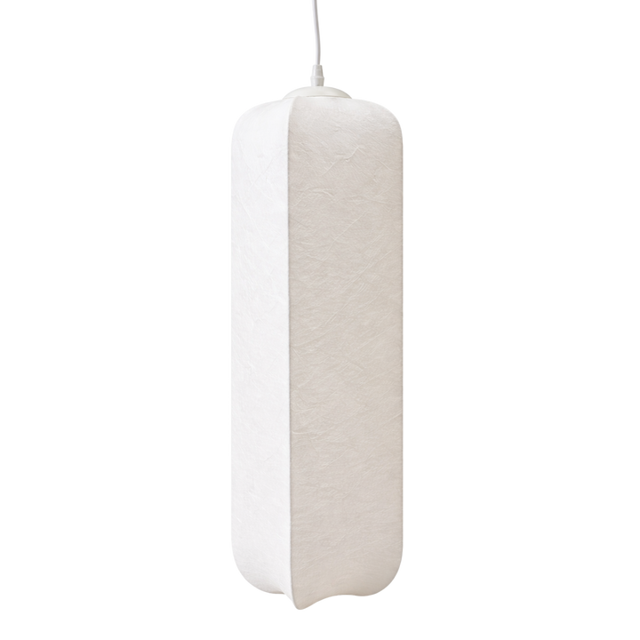 Taklampa Nebbia Column i Cacoon med mjukt rundad form i ljus nyans