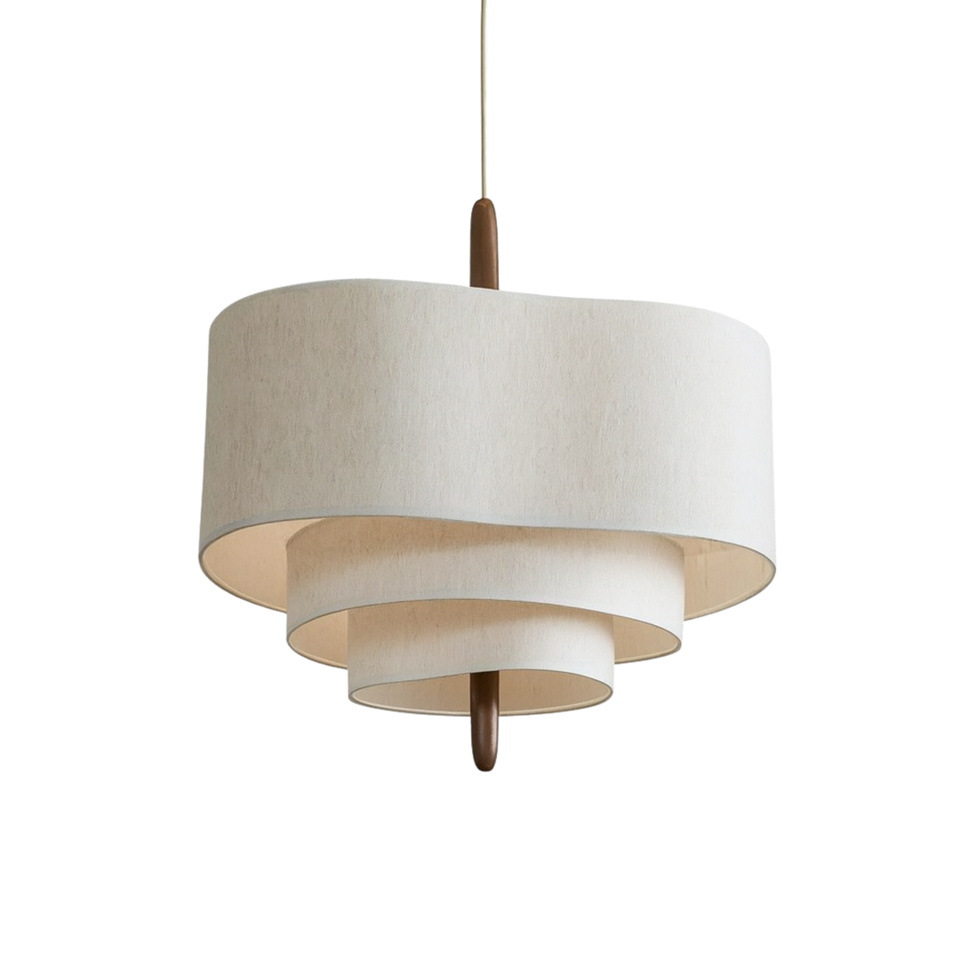 Taklampa Rondo med lagerformad lampskärm och trädetalj
